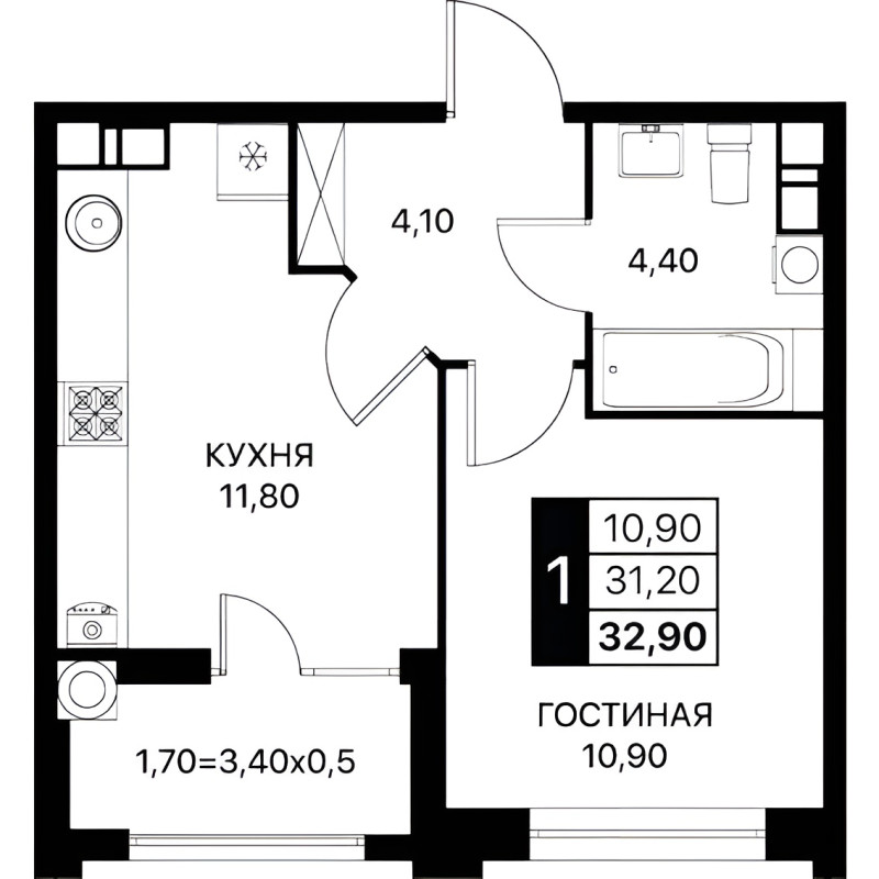Планировка квартиры 1-комнатная